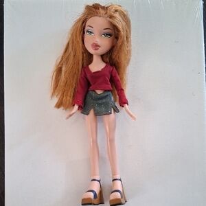 Fashion Doll with Burgundy Top and Denim Skirt